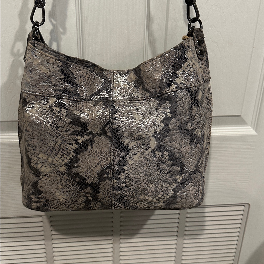 Silver And Black/Gray Leather Hobo Bag